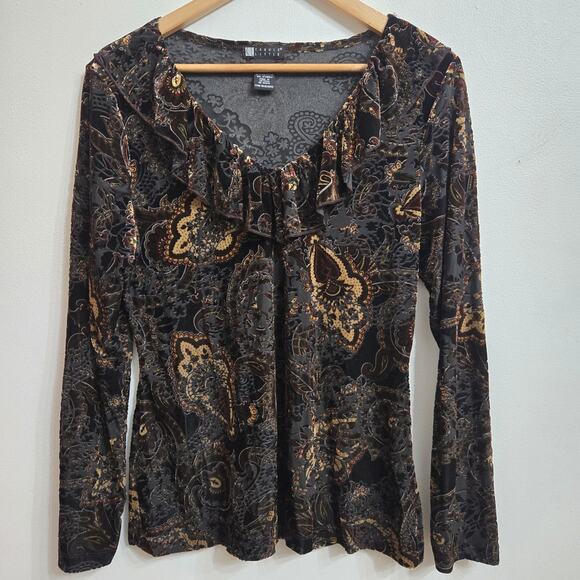 Carole Little Womens Vtg Y2K Whimsigoth Velvet Burnout Sheer Paisley Ruffle M - Picture 1 of 10